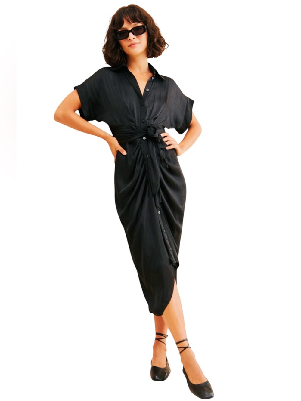 STEVE MADDEN NEW TORI TIE WAIST SATIN SHIFT DRESS.